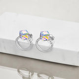 Sterling Silver Cube Aurora Borealis Crystal Stud Earrings Hypoallergenic Jewelry
