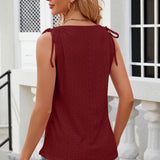 Eyelet Round Neck Wide Strap Tank
