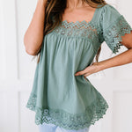 Lace Detail Square Neck Short Sleeve Blouse
