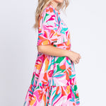 GeeGee Printed Short Sleeve Ruffle Hem Dress
