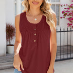 Eyelet Buttoned Round Neck Tank
