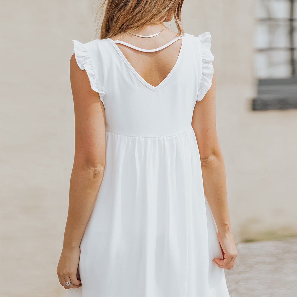 Ruffled Geometric V-Neck Sleeveless Dress
