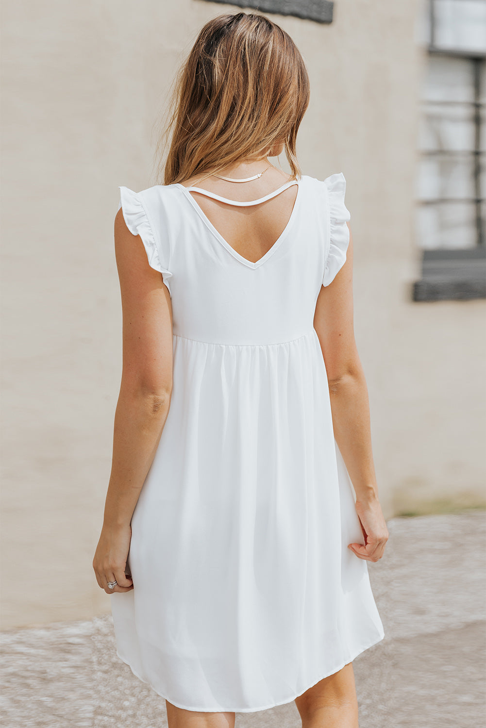 Ruffled Geometric V-Neck Sleeveless Dress
