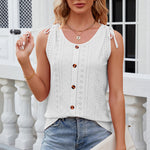 Eyelet Round Neck Wide Strap Tank
