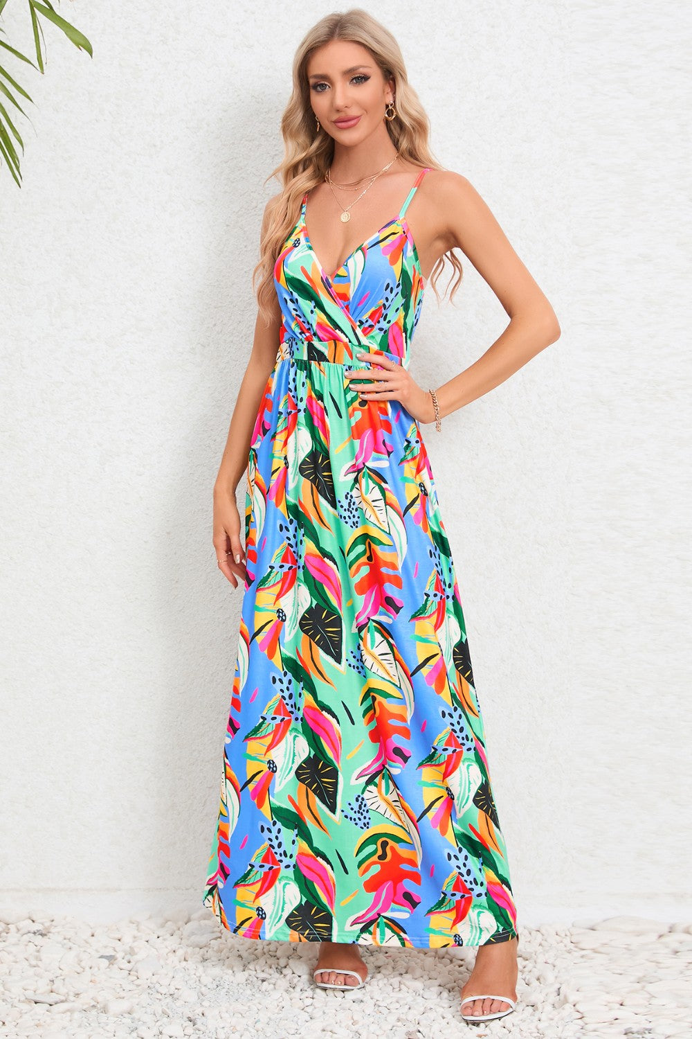 Printed Surplice Maxi Cami Dress
