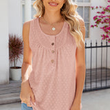 Eyelet Buttoned Round Neck Tank
