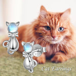 Sterling Silver Cat Moonstone Earrings
