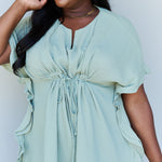 Ninexis Out Of Time Full Size Ruffle Hem Dress with Drawstring Waistband in Light Sage
