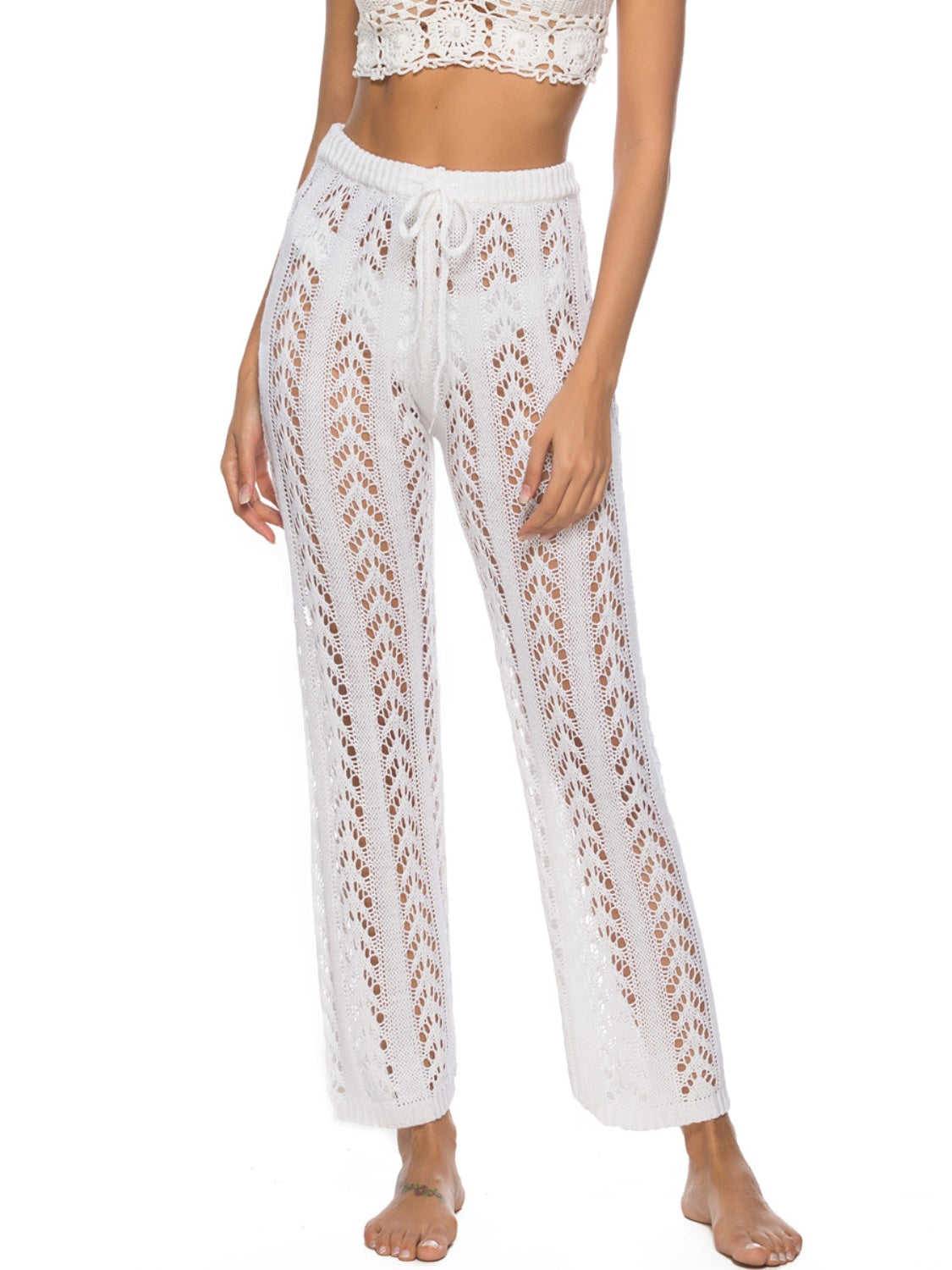 Cutout Drawstring High Waist Swim Pants
