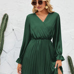 Surplice Flounce Sleeve Pleated Mini Dress
