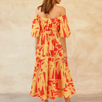 Printed Off-Shoulder Balloon Sleeve Dress
