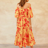 Printed Off-Shoulder Balloon Sleeve Dress
