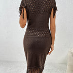 Fringe Openwork Boat Neck Knit Dress
