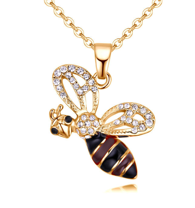 Summer Jewelry Necklace Lady Cartoon Cute Drop Oil Studded Bee Pendant
