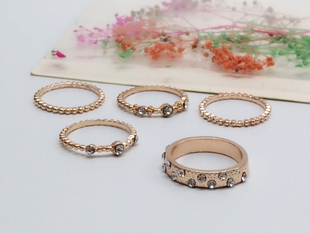 European And American Jewelry Rose Gold Stackable Diamonds Set Of Five Sets Of Rings BohemiaJ
