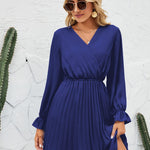 Surplice Flounce Sleeve Pleated Mini Dress
