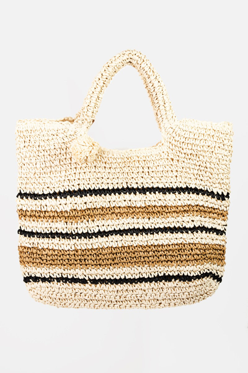 Fame Striped Straw Braided Tote Bag
