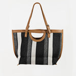 Fame Striped PU Leather Trim Tote Bag
