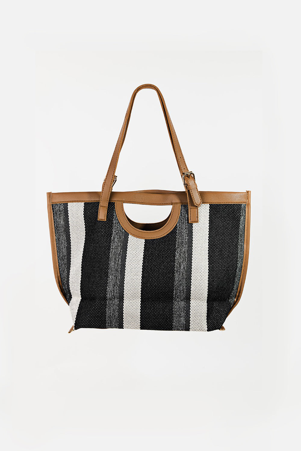 Fame Striped PU Leather Trim Tote Bag
