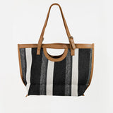 Fame Striped PU Leather Trim Tote Bag
