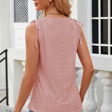 Eyelet Round Neck Wide Strap Tank
