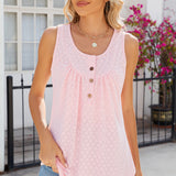 Eyelet Buttoned Round Neck Tank
