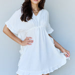 Ninexis Out Of Time Full Size Ruffle Hem Dress with Drawstring Waistband in White
