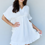 Ninexis Out Of Time Full Size Ruffle Hem Dress with Drawstring Waistband in White
