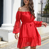 Swiss Dot Off-Shoulder Balloon Sleeve Dress
