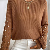 Pearl Detail Round Neck Long Sleeve Sweater
