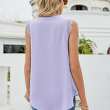 Eyelash Trim Spliced Lace Sleeveless Top
