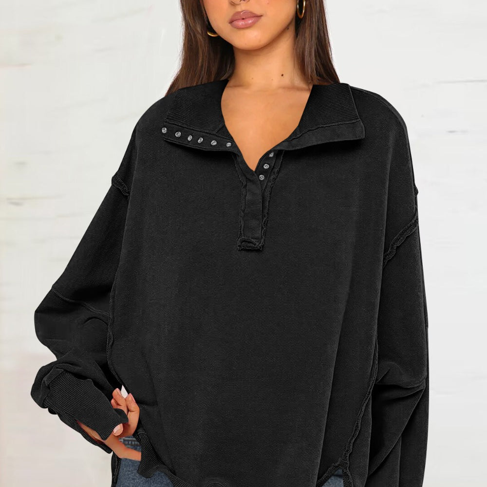 Exposed Seam Side Slit Long Sleeve Sweatshirt
