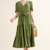 And The Why Soft Short Sleeve Tiered Midi Dress
