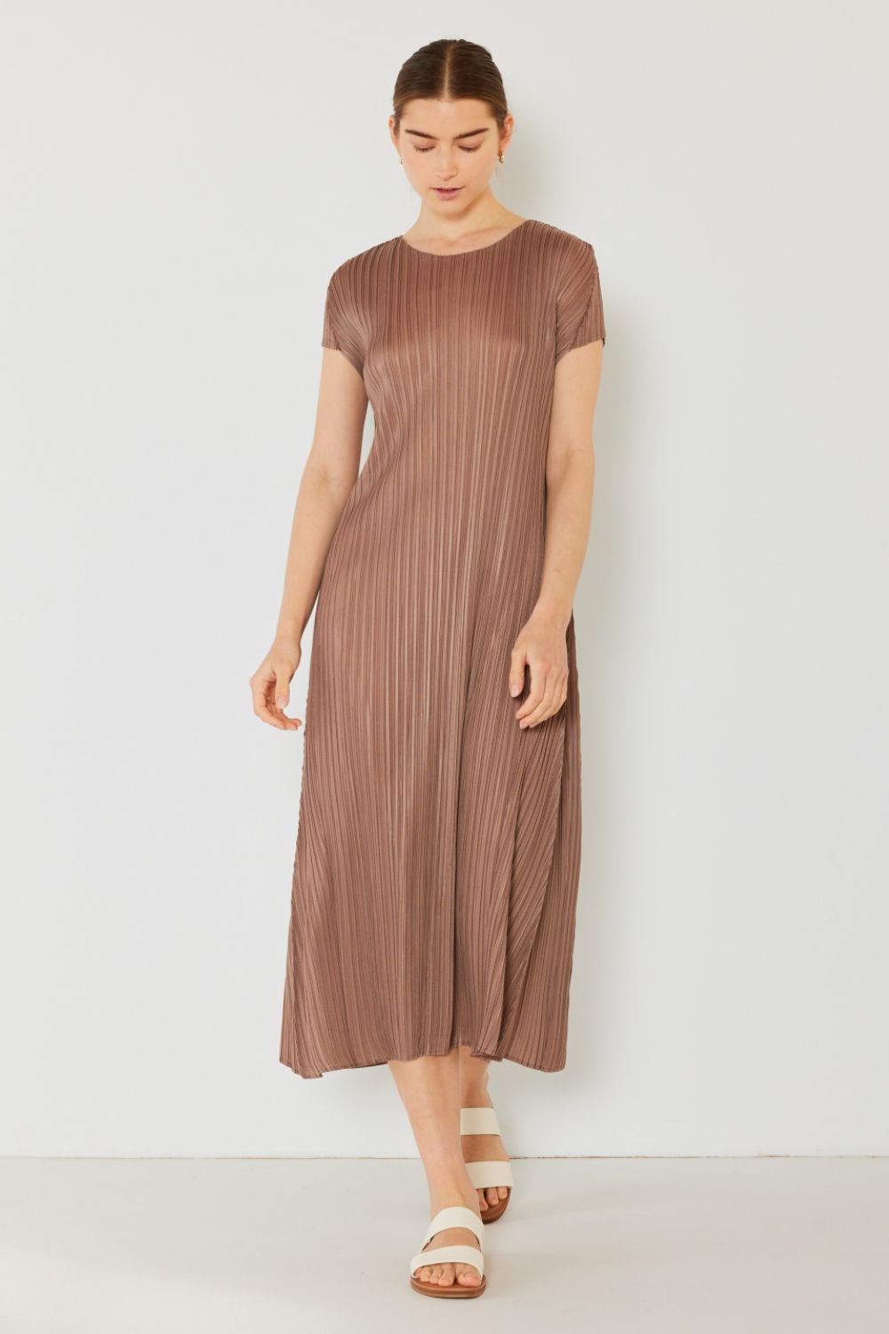 Marina West Swim Pleated Cap Sleeve A-Line Dress
