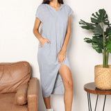 Double Take Short Sleeve Front Slit Hooded Dress
