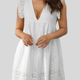 Ruffled Eyelet Cap Sleeve Mini Dress
