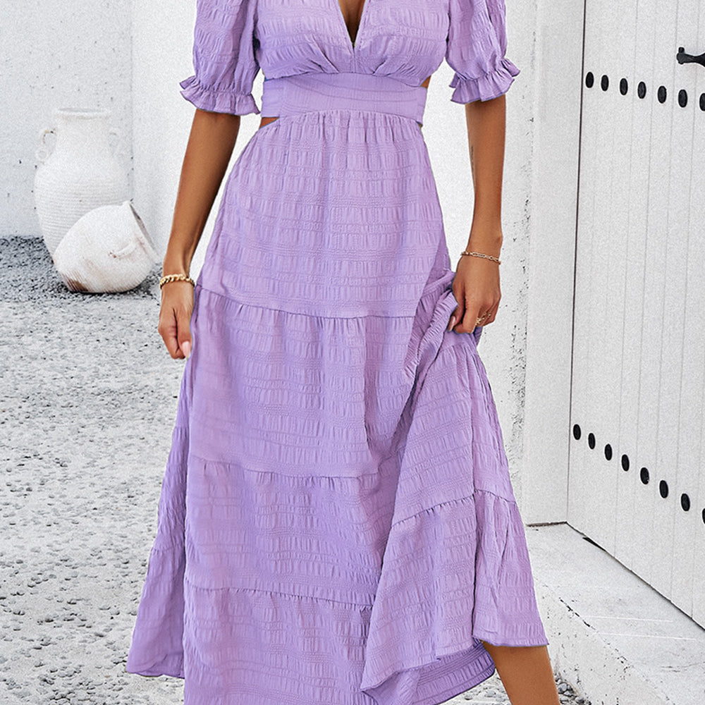 Tie Back Short Sleeve Tiered Dress
