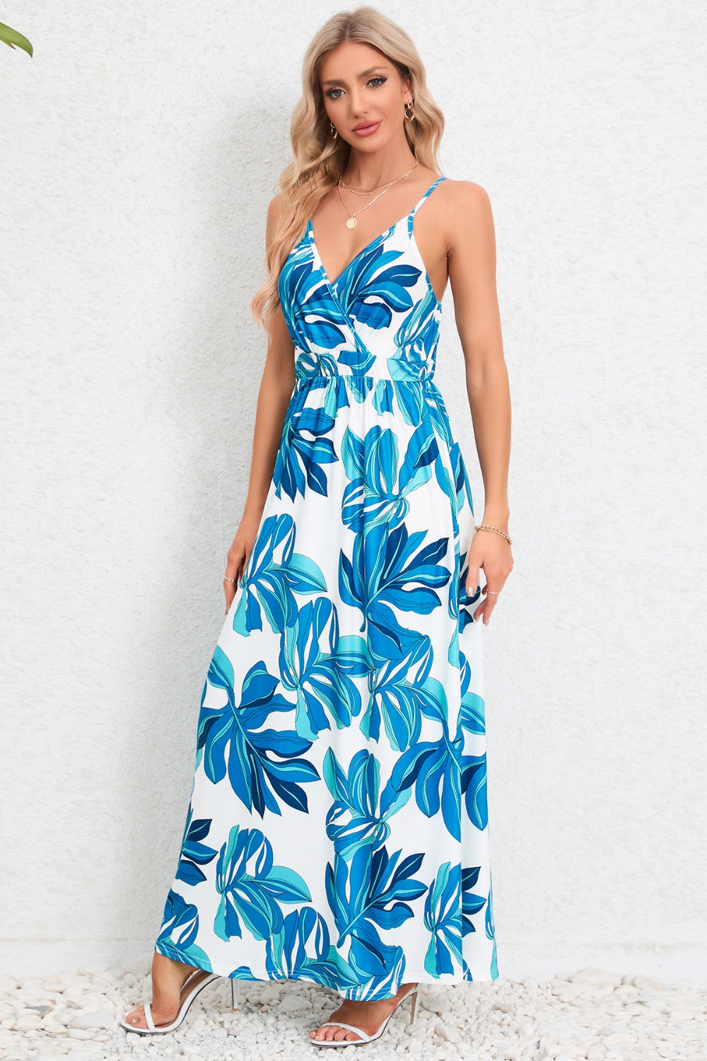 Printed Surplice Maxi Cami Dress
