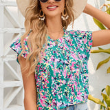 Printed Round Neck Cap Sleeve Blouse
