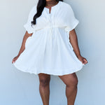 Ninexis Out Of Time Full Size Ruffle Hem Dress with Drawstring Waistband in White
