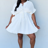 Ninexis Out Of Time Full Size Ruffle Hem Dress with Drawstring Waistband in White
