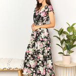 Double Take Floral Flutter Sleeve Tie-Waist Split Dress
