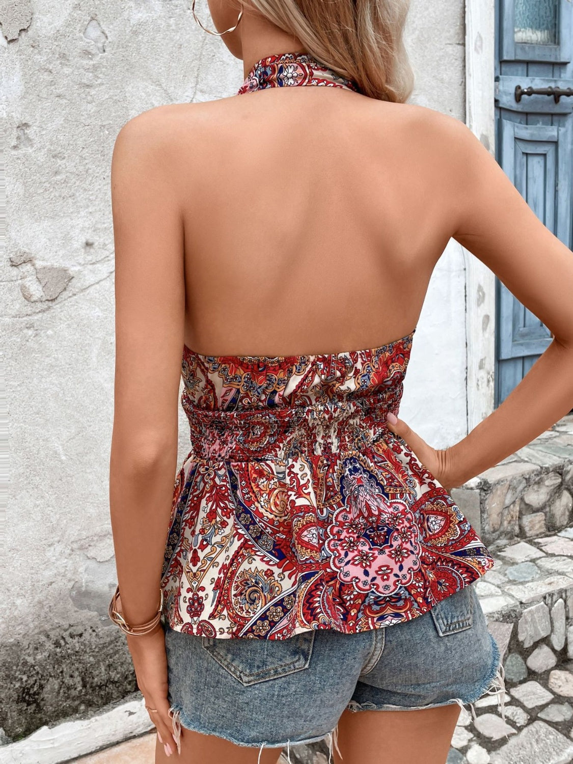 Backless Printed Halter Neck Tank
