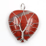 Peach Heart-shaped Lovers Pendant Natural Crystal Tree Of Life Necklace
