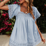 Lace Detail Square Neck Short Sleeve Blouse
