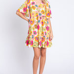 GeeGee Floral V-Neck Ruffle Hem Mini Dress
