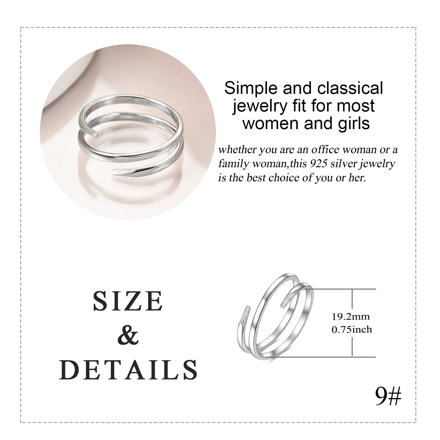 925 Sterling Silver Spiral Twist open ring
