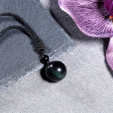 Fashion 16mm Natural Obsidian Pendant Amethyst Necklace For Men And Women
