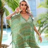 Slit Openwork V-Neck Cover Up
