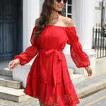 Swiss Dot Off-Shoulder Balloon Sleeve Dress
